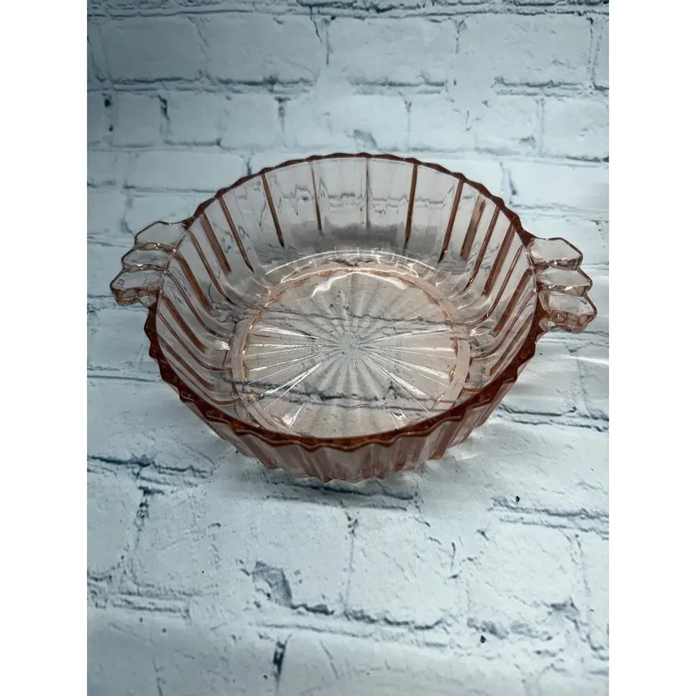 Anchor Hocking Pink Depression Glass Oyster & Pearl Divided Oval Dish & Bowl